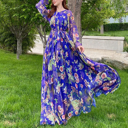 Floral Printed Chiffon Maxi Dress