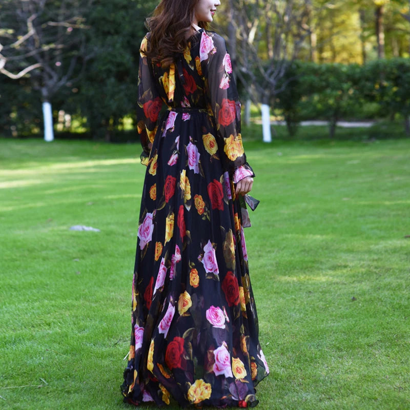 Floral Printed Chiffon Maxi Dress