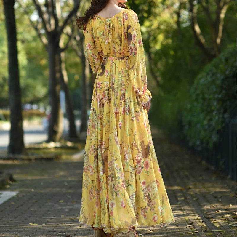 Floral Printed Chiffon Maxi Dress