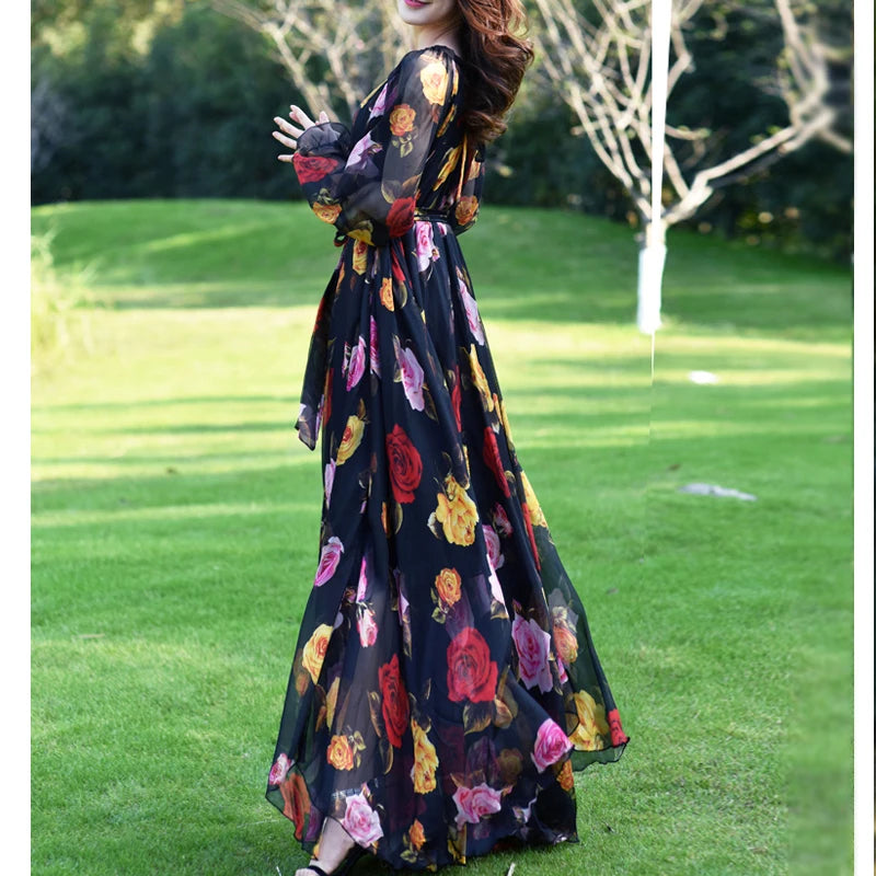 Floral Printed Chiffon Maxi Dress