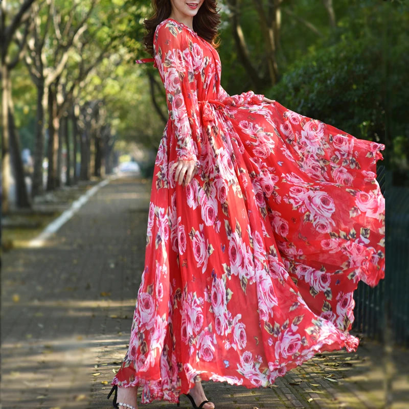 Floral Printed Chiffon Maxi Dress