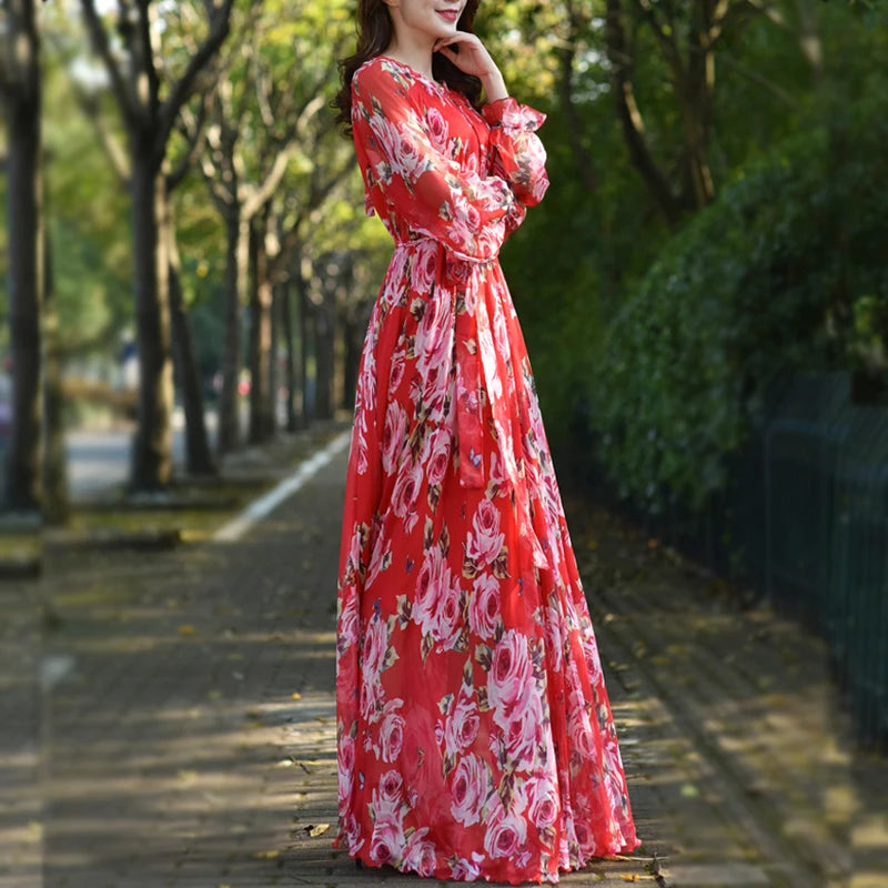 Floral Printed Chiffon Maxi Dress