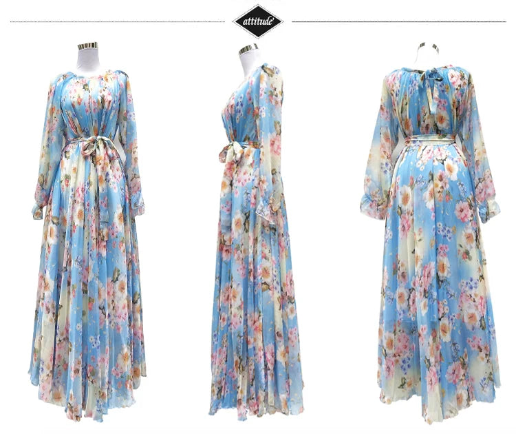 Floral Printed Chiffon Maxi Dress