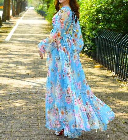 Floral Printed Chiffon Maxi Dress