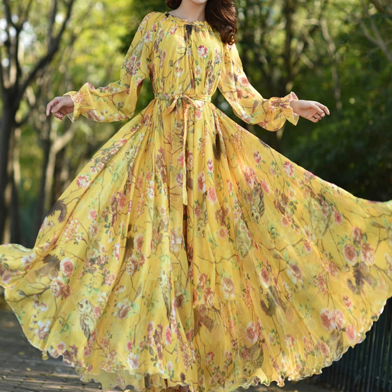 Floral Printed Chiffon Maxi Dress