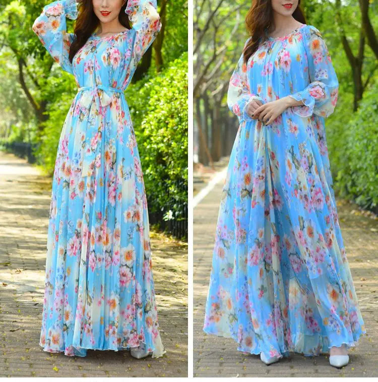 Floral Printed Chiffon Maxi Dress