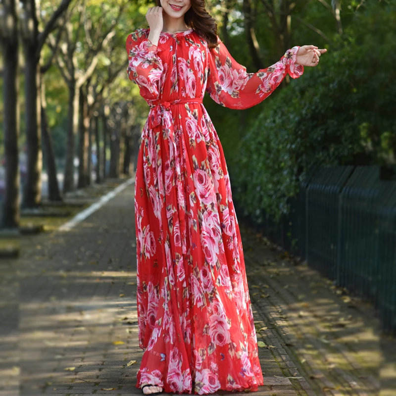 Floral Printed Chiffon Maxi Dress