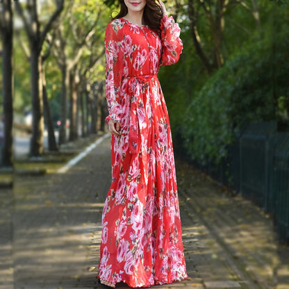 Floral Printed Chiffon Maxi Dress