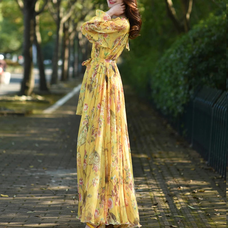 Floral Printed Chiffon Maxi Dress