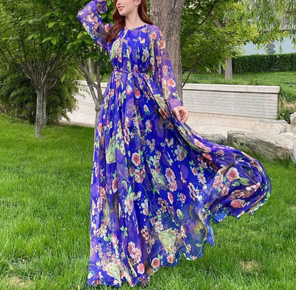 Floral Printed Chiffon Maxi Dress