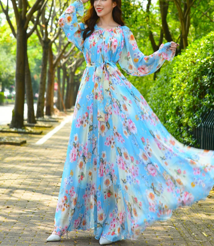 Floral Printed Chiffon Maxi Dress