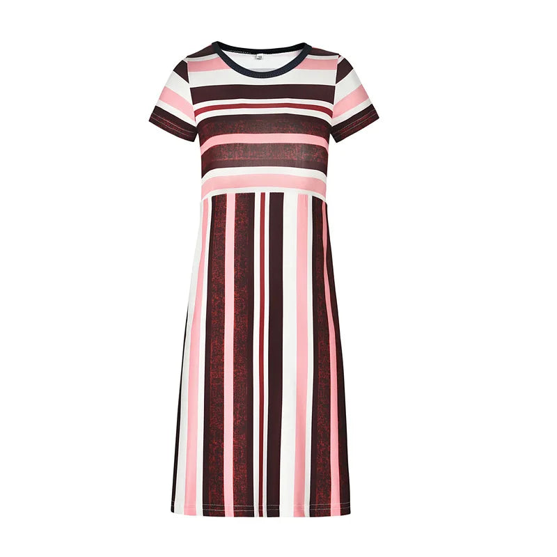 Bohemian Striped Short-sleeved Dress for Girls