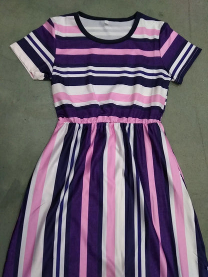 Bohemian Striped Short-sleeved Dress for Girls