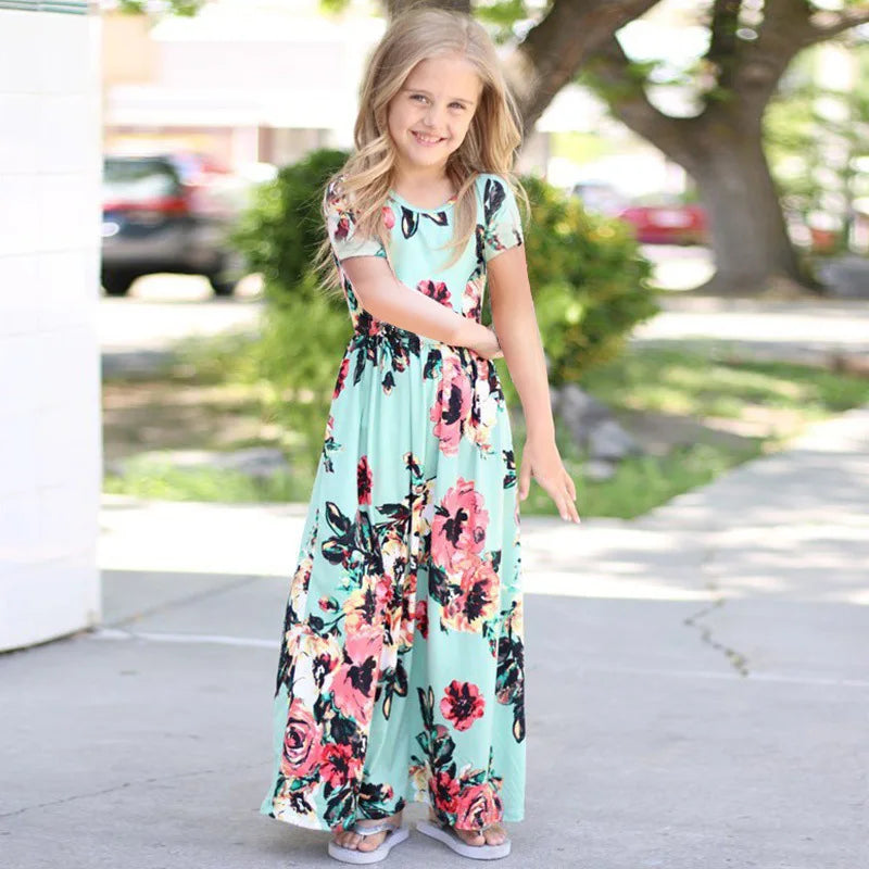 Bohemian Striped Short-sleeved Dress for Girls