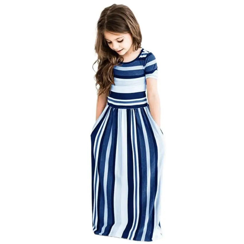 Bohemian Striped Short-sleeved Dress for Girls