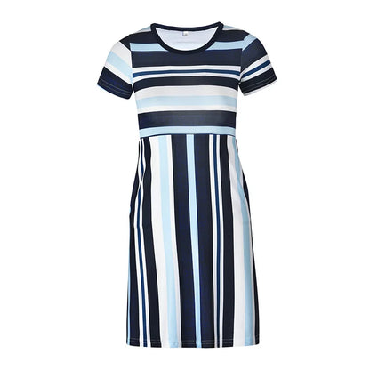 Bohemian Striped Short-sleeved Dress for Girls