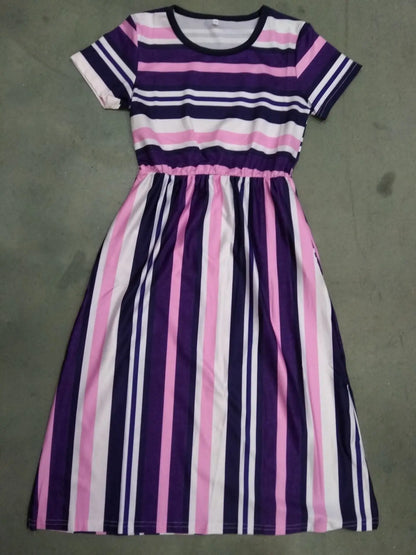 Bohemian Striped Short-sleeved Dress for Girls