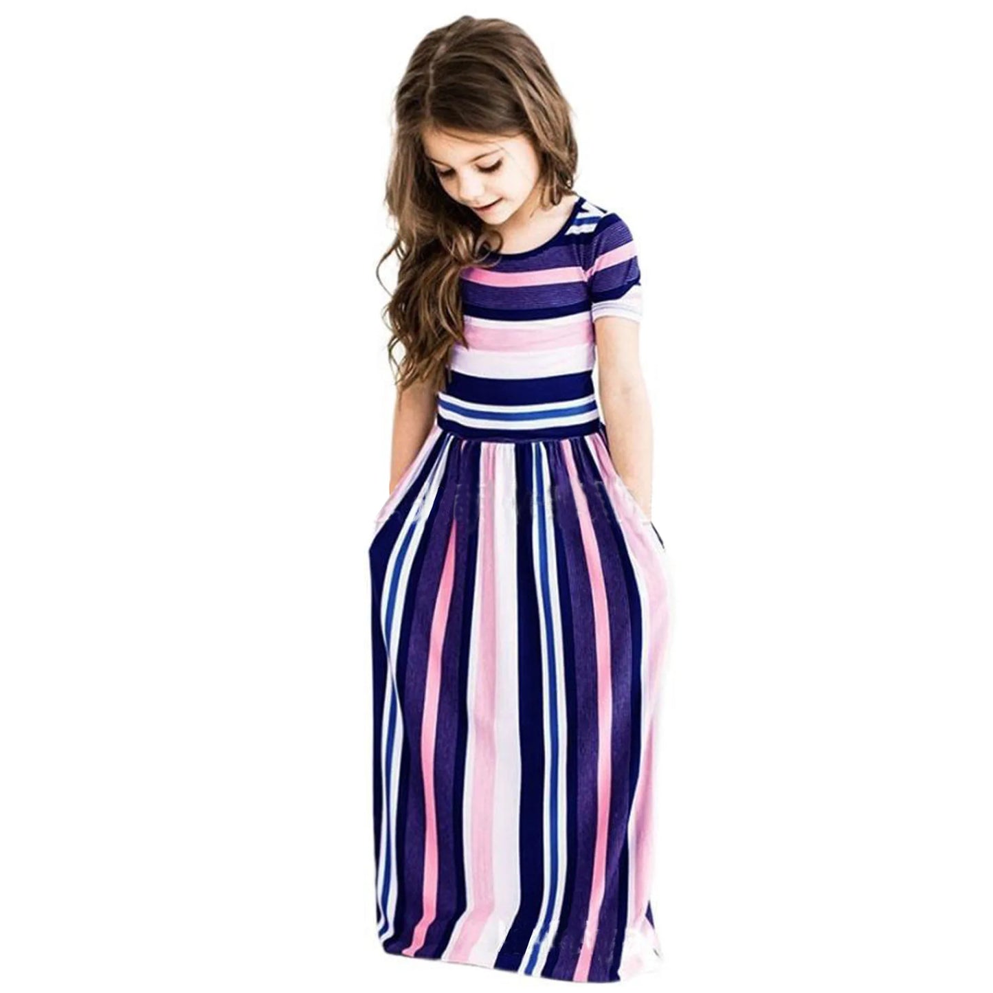 Bohemian Striped Short-sleeved Dress for Girls