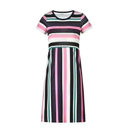 Bohemian Striped Short-sleeved Dress for Girls