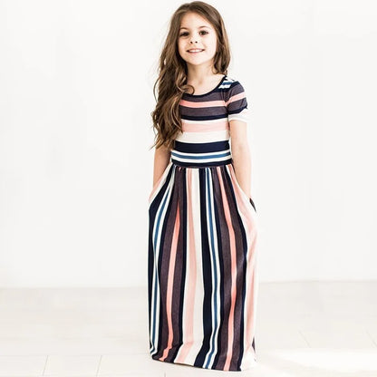 Bohemian Striped Short-sleeved Dress for Girls