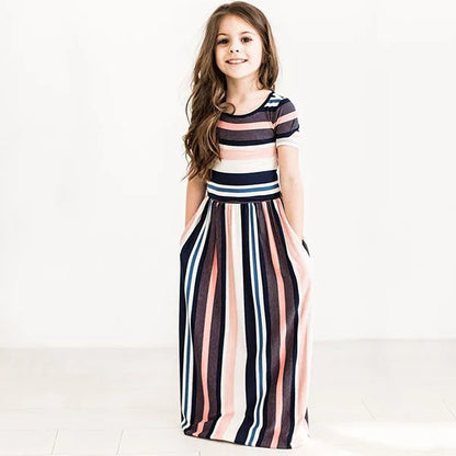 Bohemian Striped Short-sleeved Dress for Girls