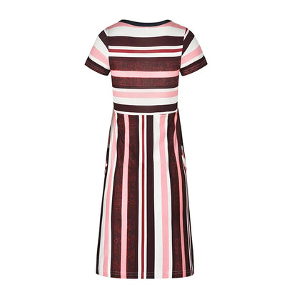 Bohemian Striped Short-sleeved Dress for Girls