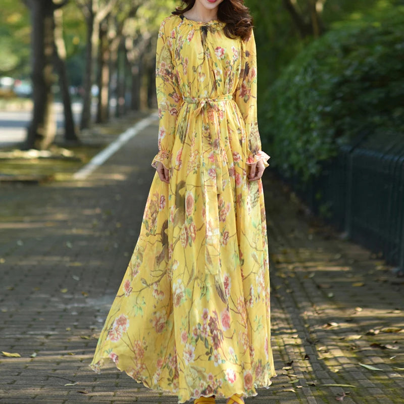 Floral Printed Chiffon Maxi Dress