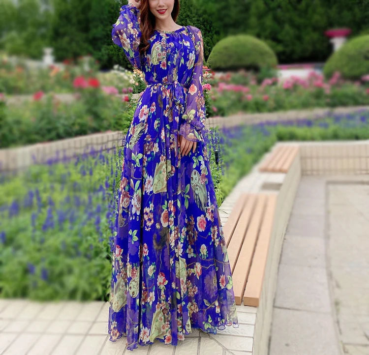 Floral Printed Chiffon Maxi Dress