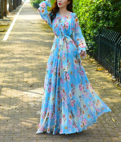 Floral Printed Chiffon Maxi Dress