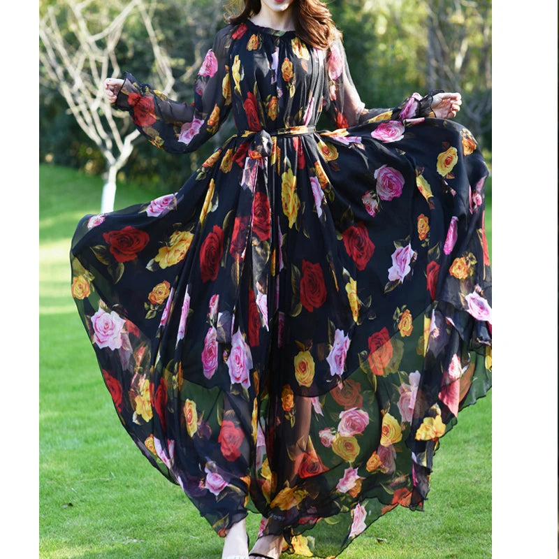 Floral Printed Chiffon Maxi Dress