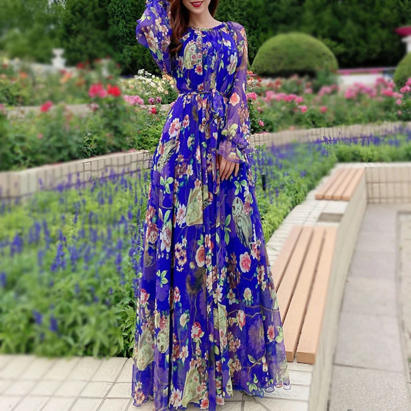 Floral Printed Chiffon Maxi Dress