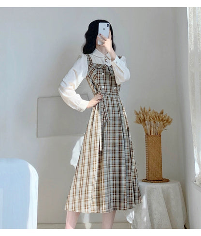 Vintage Elegance Plaid Two-Piece Dress