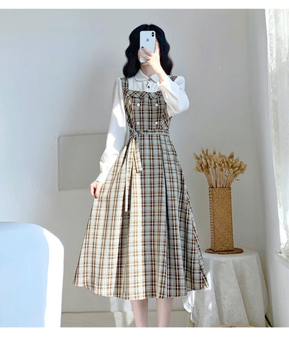 Vintage Elegance Plaid Two-Piece Dress