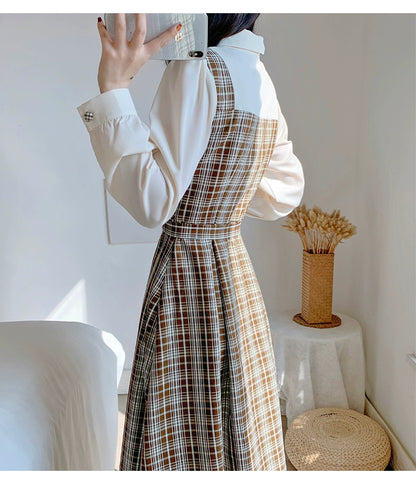 Vintage Elegance Plaid Two-Piece Dress