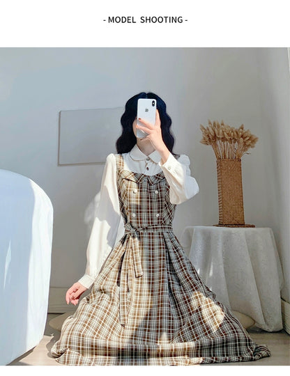 Vintage Elegance Plaid Two-Piece Dress