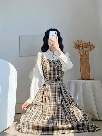 Vintage Elegance Plaid Two-Piece Dress