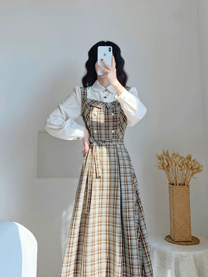 Vintage Elegance Plaid Two-Piece Dress