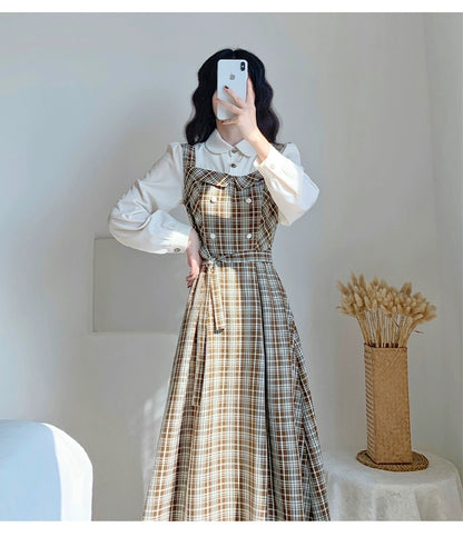 Vintage Elegance Plaid Two-Piece Dress