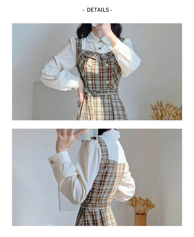 Vintage Elegance Plaid Two-Piece Dress