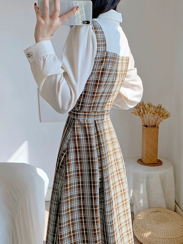 Vintage Elegance Plaid Two-Piece Dress