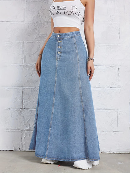 Western Flair: Slimming A-Line Long Denim Skirt for Women