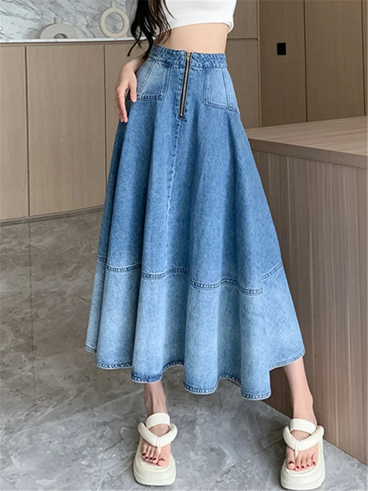 Vintage Charm: High Waist Denim Umbrella Skirt for Women