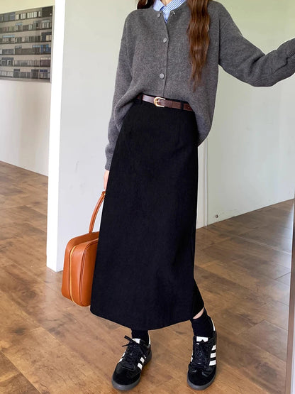 Chic Vintage Corduroy Skirt Ensemble