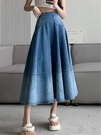 Vintage Charm: High Waist Denim Umbrella Skirt for Women