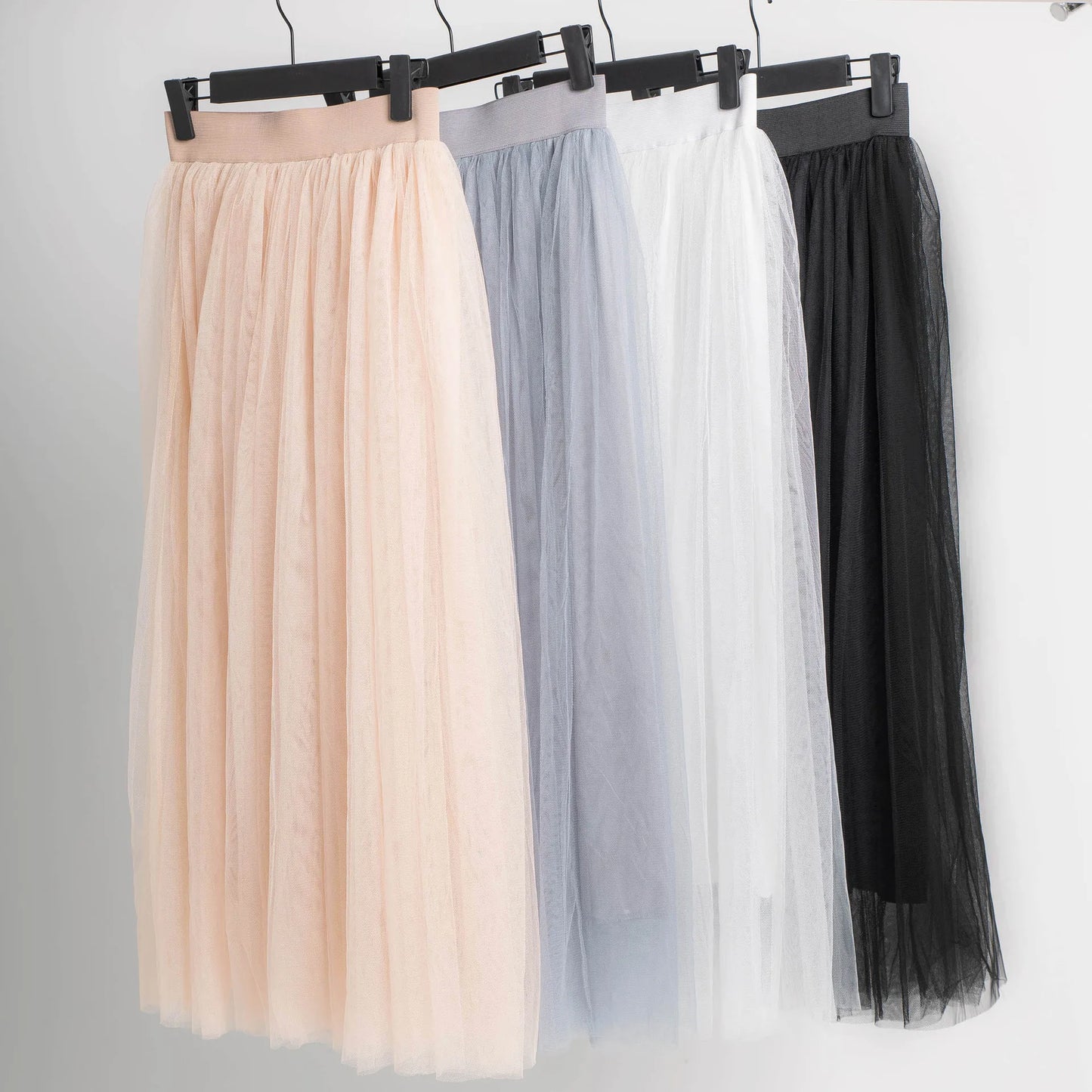 2024 Autumn Winter Vintage Tulle Skirt Women Elastic High Waist Mesh Skirts Long Pleated Tutu Skirt Female