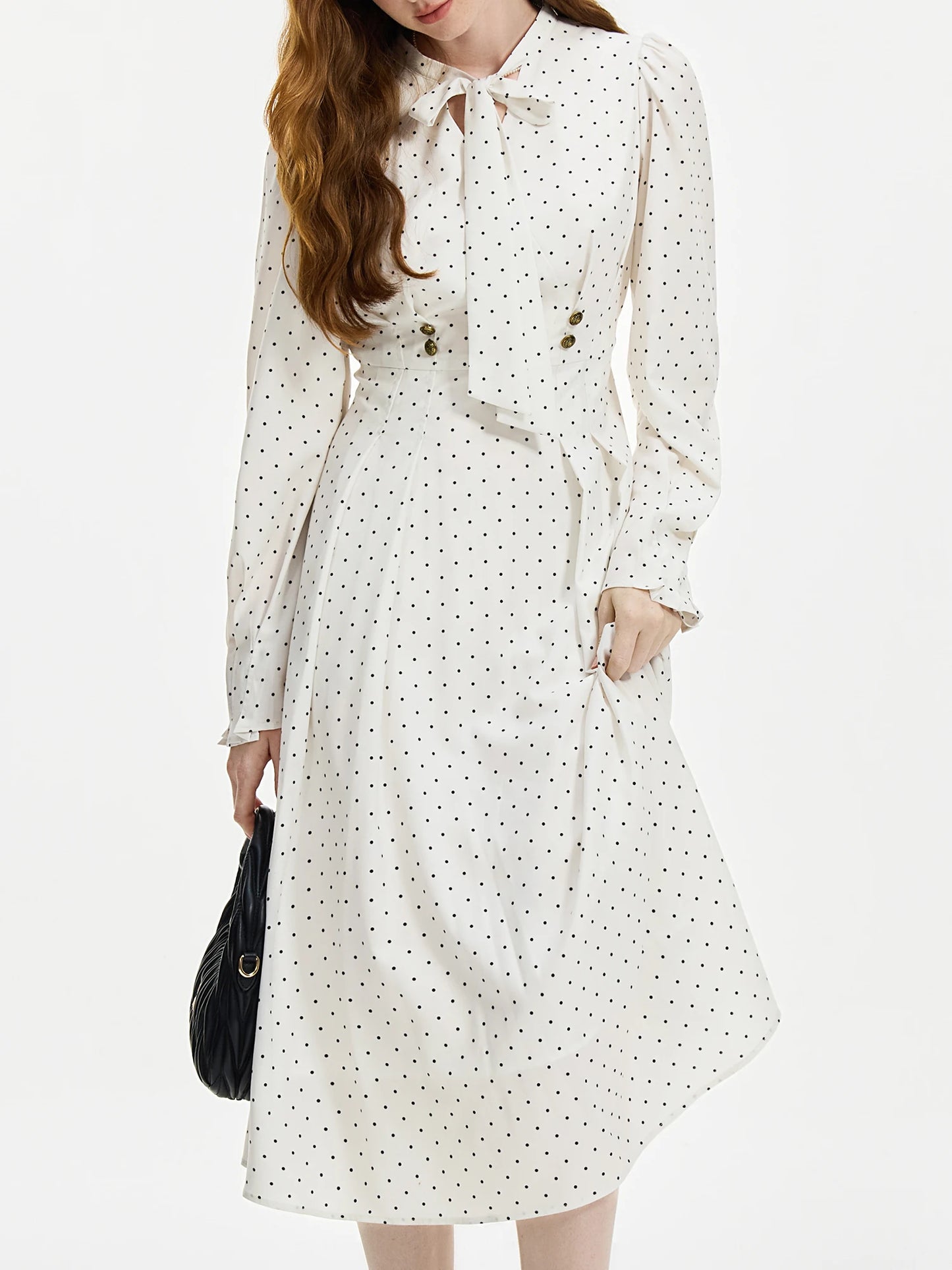 Elegant Polka Dot Bow Dress