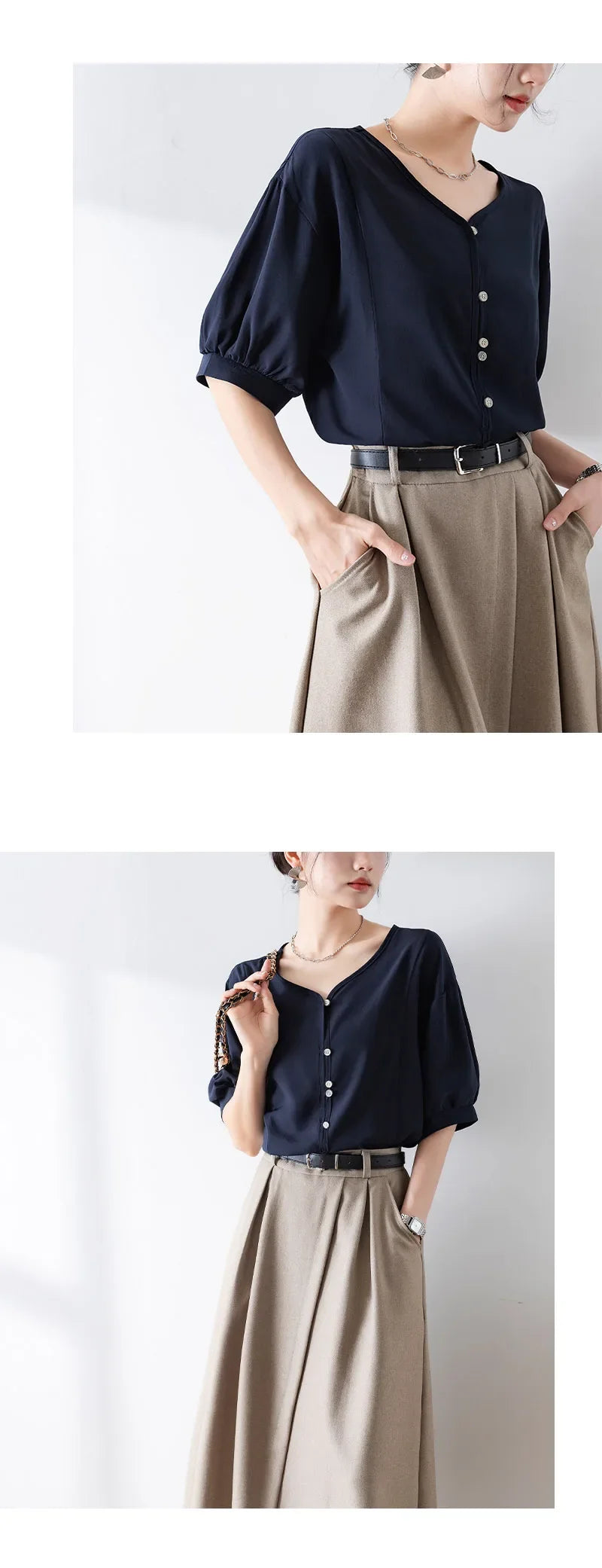 Summer Elegance: French Loose-Fit Blouse for Women