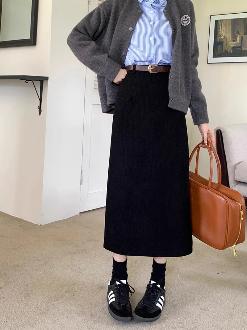 Chic Vintage Corduroy Skirt Ensemble