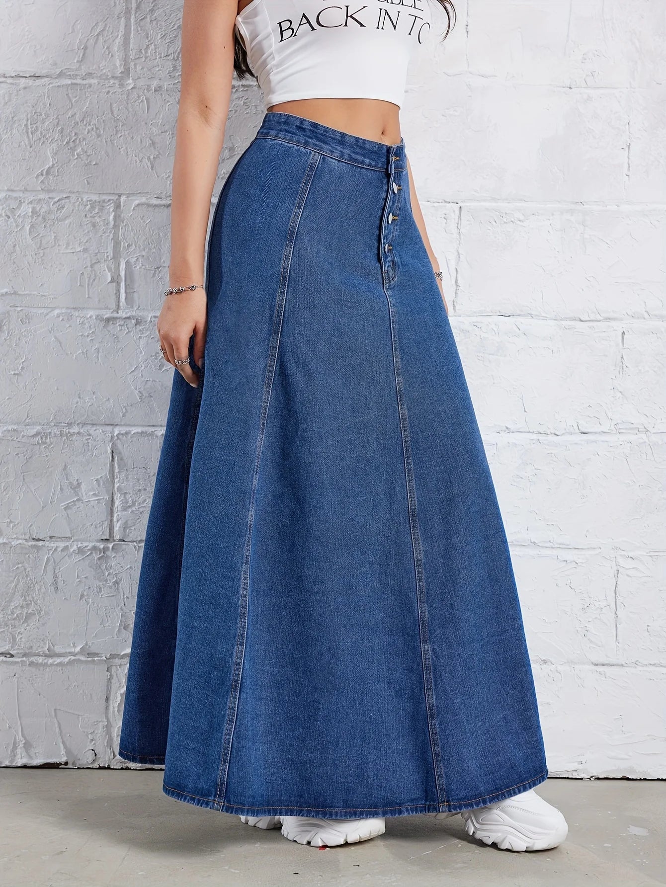 Western Flair: Slimming A-Line Long Denim Skirt for Women