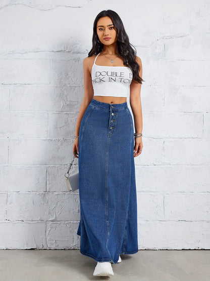 Western Flair: Slimming A-Line Long Denim Skirt for Women